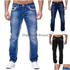 Jeans da uomo di alta qualità da uomo vestibilità slim doppia linea dorata classica a tre colori stile consegna drop abbigliamento abbigliamento Dh65V