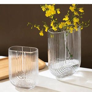 Vasos transparente em forma de u vaso de vidro padrão listrado arranjo de flores hidroponia acessórios de casamento decoração de casa moderna