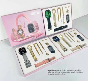 A58 Plus 8 in 1 Lagy Gold Watch 독특한 여성 스마트 워치 골드 목걸이 링 더블 스트랩 스마트 워치