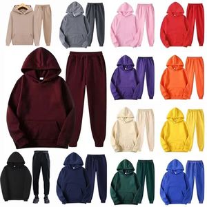 Custom Plain Mens Womens Tracksuit Fashion Sweatsuits Men Two Piece Sets Casual Hooded Hoodies Hip Hop Trousers Male Streetwear Womens Outwear Sports Track Suits