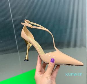 Patent Leather Pointy Pumps Heels Ankle Stiletto Sandals Heeled Point Toe for Women Designers Dress Shoe Evening Flat Bottomed Women's pointed toe heels