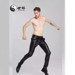 Waterproof Spring and Autumn New Motorcycle Leather Pants Mens Dance Tight Thin Large Pu Batch