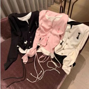 Fashion brand fake two-piece cross long-sleeved T-shirt women's spring and autumn new design strap slim niche short top S M L XL