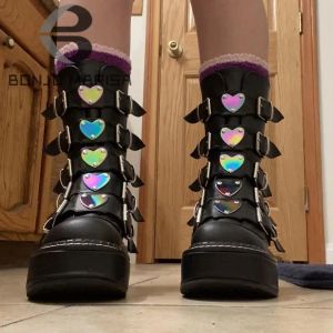 Stivali grandi dimensioni 43 dropship punk piattaforma marchio zeppe per piattaforma goth stivali motociclistici con tacco grosso per scarpe da donna zip stivali da donna