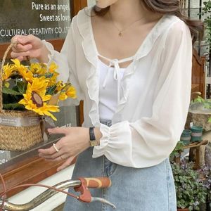 Scarves Wrapped Ruffle Sun Protection Cape Long Sleeves Poncho Lace Cardigan Short Top Coat Sunscreen Shawl Korean Style