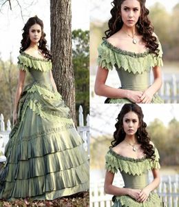 Retro Nina In Vampire Diary Vintage Prom Dresses 2023 Lace Tiered Ruffle Skirt Scoop Neck Gothic Ball Gown Bustle Victorian Taffet3605349