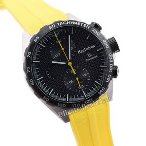Mens watch VK Quartz movement stainless steel Yellow dial Rubber strap relojes lujo para hombre Chronograph Watches Sport Wristwat302O