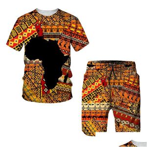 Homens Tracksuits Mens Africano Impressão 3D Mulheres / Homens Moda T-shirt Terno Estilo Retro Running Exercício Lazer Esportes Verão Drop Deli Dhq9t