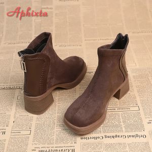 Buty Aphixta 5,5 cm Squarel Heel Stretch Fabrics Sock Boots Women Buty Back Zipper Classic Women Kostki