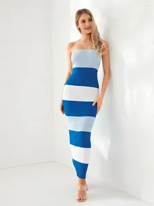 Casual Dresses Women Acute S Bodycon Tube Dress Sleeveless Strapless Contrast Color Ribbed Knit Long