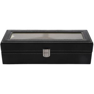 Titta på Case Leather Watch Box Jewelry Box Gift for Men 6 -fack - Black236o