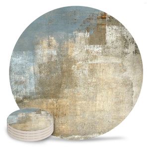 Table Mats Retro Country Oil Painting Style Abstract Art Ceramic Set Coffee Tea Cup Coasters Kitchen Accessories Round Placemat