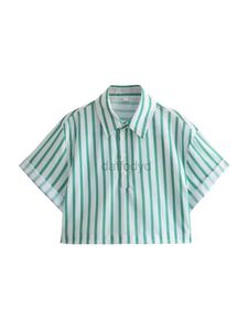 Damen-T-Shirt TRAF gestreift bedrucktes Damen-Freizeithemd 2024 Sommer Kurzarm-Knopfshirt mit lockerer Vorderseite Damen-Top Y2K dünn 240322