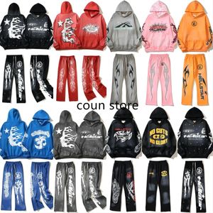 Tasarımcı Erkek ve Kadın Hoodie Hellstar Tide Marka Ins ile Alev Çamurlu Boyalı Retro Retro Sıradan Yıkama Suyu Trend Micro Hoparlör Pantolon Külkü Trailsuit Cehennem Yıldız Spor Takım