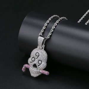 Fashion 999 skull diamonds pendant necklaces for men western luxury crystal pendants platinum plated copper zircon cuban chain nec294H