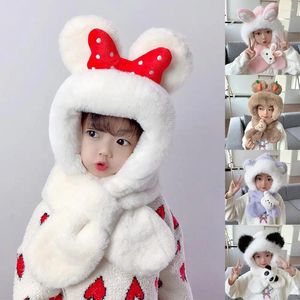 Berets Cartoon Baby Hat Scarf Winter Warm Cold-proof Cute Plush Thickened For Boys And Girl Birthday Gift L8p8