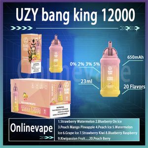 Penna Vapes usa e getta originale UZY Bang King 12000 0% 2% 3% 5% Vaporizzatore 650mAh Batteria ricaricabile Penna Vape Pre-riempita 23ml Pod Puffs 12K