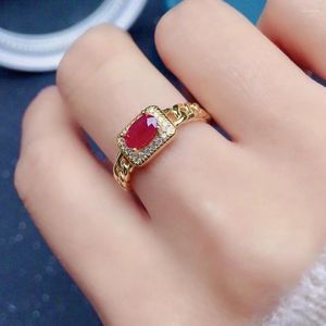 Anéis de cluster moda anel de corrente de prata com pedra preciosa 4mm 6mm natural rubi sólido 925 jóias
