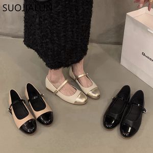 SUOJIALUN Spring Autumn Women Flat Shoes Fashion Round Toe Shallow Slip On Ladies Mary Jane Soft Casual Dress Ballerinas S 240320