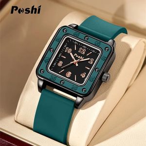 Poshi Watch for Women Fashion Casual Quartz armbandsur Silikonremmen Green Dial Womens Business Watches Montre Femme 240322