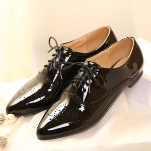 Оксфордс большой размер 45 46 женская оксфордская обувь британская патентная кожаная квартира комфортные повседневные кружевы черные белые туфли