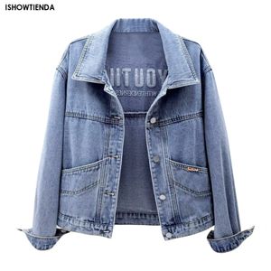 TurnDown Jackets Collar Loose Denim Jacket Women Spring and Autumn Single Breasted Female Outwear Casual Jean Coats Jackets 240311
