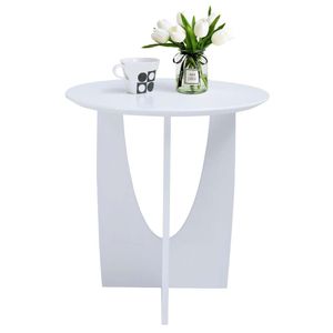 Conjunto de estilo redondo com destaque moderno decoração de casa mesa de canto circular de madeira de café de 20 polegadas para sala de estar ou mesa de cabeceira de quarto (acabamento branco)