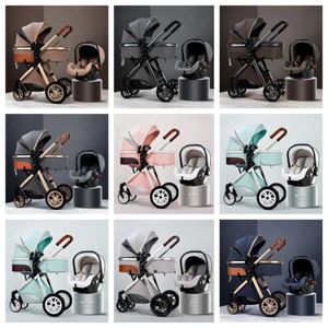 Deluxe Multifunctional Stroller Designer 3 in 1 with Car Seat High View Stroller for 0-12 Months Portable Bi-directional One-touch Folding Sent by Sea