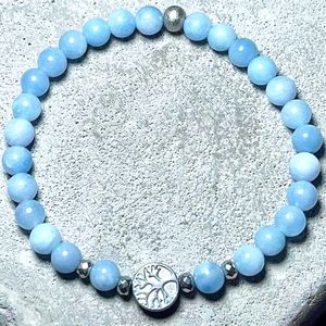 MG2099 6 MM Natural Blue Chalcedony Tree Of Life Charm Womens Bracelet Handmade Energy Protection Wrist Mala