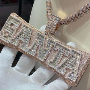 Designer Jewelry S925 VVS Moissanite Hip Hop Chain Custom Unique Full Iced Out Emerald Cut Baguette Letter Pendant Necklace