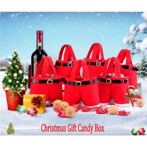 Wino Wesołych Claus Treat Butelka Santa Suppends Spodnie Dekor Decor Christmas Portable Candy Gift Wrap 829