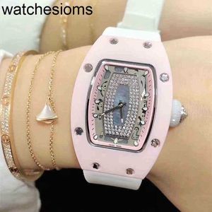 Assista Richamill Swiss ZF Factory Leisure Wristwatch Business Luxury RMS07-01 Máquinas automáticas rosa Cerâmica Branca Relógio feminino