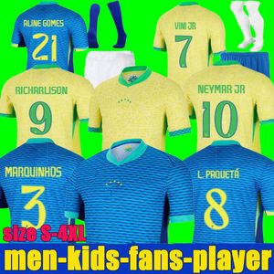 2024 Brasile America Cup Soccer Jerseys 24 25 NEYMAR JR Brasil CASEMIRO G.JESUS P.COUTINHO L.PAQUETA T.SILVA PELE MARCELO VINI JR Uomo Bambini kit Maglia da calcio Uniforme S-4XL