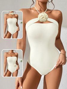 Kvinnors badkläder Peachtan White Bride Korea Style One Piece Swimsuit Woman 2024 Luxury Elegant Bandeau Bodysuit Girls Beachwear