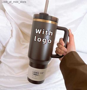 Mugs NEW COLOR Chocolate Gold H2.0 Bottles 40oz 1200ml Stainless Steel Tumbler Handle Lid Straw Big Capacity Water Bottle Powder Q240322