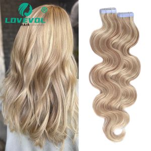 Förlängningar Lovevol 20 PCS Body Wave Tape In Hair Extensions Human Hair 100% Real Remy Hair Skin Weft för kvinnor Natural Color Hair 20 Inch