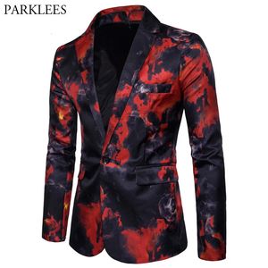 Mens Red Flame tryckt blazerjacka Brand Casual Slim Fit Single Button Blazer Mens Suits and Blazers Terno Masculino 3XL 240318