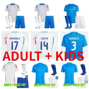 24 25 Italysサッカージャージ2024 2025イタリアの詐欺イモービルチエサフットボールシャツPinamonti Barella Bastoni Verratti Maglia Italiana国民チーム大人の子供