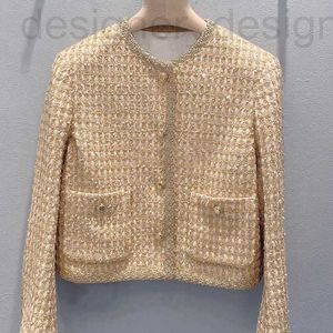 2 피스 드레스 디자이너 브랜드 MIU 스타일 반짝이는 실크 골드 짧은 양복 재킷 짠 짠 및 패치 워크 슬림 핏 겨울 9UBJ에서 여성의 사교계 디자인 감각 카디건을위한 최고