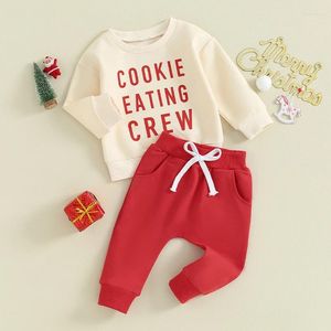 Kleidungssets für Kleinkinder, Babys, Mädchen, Jungen, Weihnachtshose, Outfit, Briefdruck, Rundhalsausschnitt, Sweatshirt, Jogginghose, geborene Kleidung