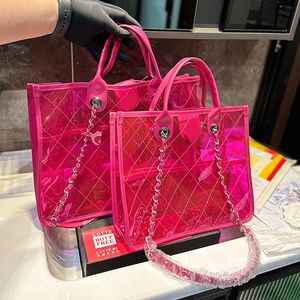 Beach Jelly Bags Chain Shoulder Bag Transparent Large Purse Lady Clear Pvc Handbags Crossbody Purses Hardware Letters Chain Fashion Genuine Leather Tote Bags