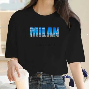 女性のTシャツ夏の女性Tシャツミラノ国際ファッションキャピタルプリント半袖レディースTシャツコットンレディースTシャツ240323