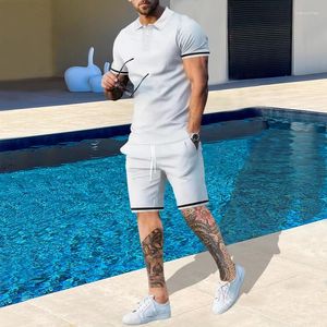 Herrspårar Summer Beach Set Fashion Tows-Piece Thin Polo Shirt Sports Drawstring Shorts Casual Clothes Wear