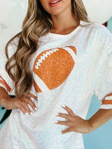 Parti Elbiseleri Kadın Sequin Glitter gömlek elbise Sparkly Crewneck Bling Grafik Baskı Yarım Kollu Gevşek Komik Kulüp