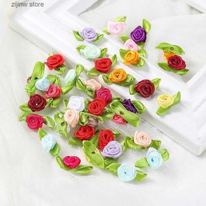 Faux Floral Greenery 100Pcs Mini Rose Artificial Flowers Heads 2cm Buds Fabric Flower Wedding Decoration Craft Supplies Ribbon Bow-Knot Gift Decor Y240322