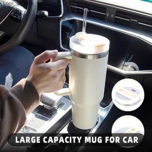 Muggar 40 oz kaffesolerad kopp med handtag bärbart bil rostfritt stål vattenflaska stor kapacitet rese bpa värmelös kopp q240322