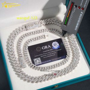 Wholesale Price Popular Pass Diamond Tester 925 Silver 10mm 15mm Two Rows Iced Out Hip Hop Moissanite Diamond Cuban Link Chain