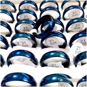 Bandringe Großhandel 50 stücke Blau 6mm Ring Comfort-Fit Männer Frauen Edelstahl Männlich Weiblich Mode Klassische Schmuck Drop Deliv Dhgarden Dh1Ez