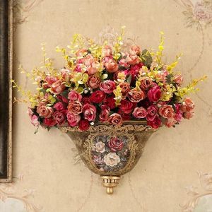 Vases European 3D Wall Hanging Resin Vase Fake Flower Arrangement Home Livingroom Sticker Crafts Restaurant Mural Decoration