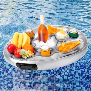 Inflatable Floating Drink Holder 8 Holes Pool Food Drink Tray Versatile Floating Tray for Pools & Hot Tub Beach & Spa Hot Tub Accessories Large Capacity Drink Float